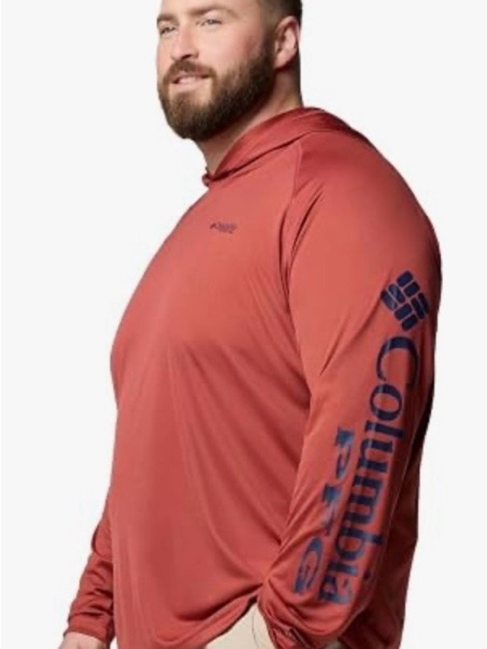 Columbia Men’s Hooded Performance Shirt - Rust Red with Columbia Logo on Sleeve